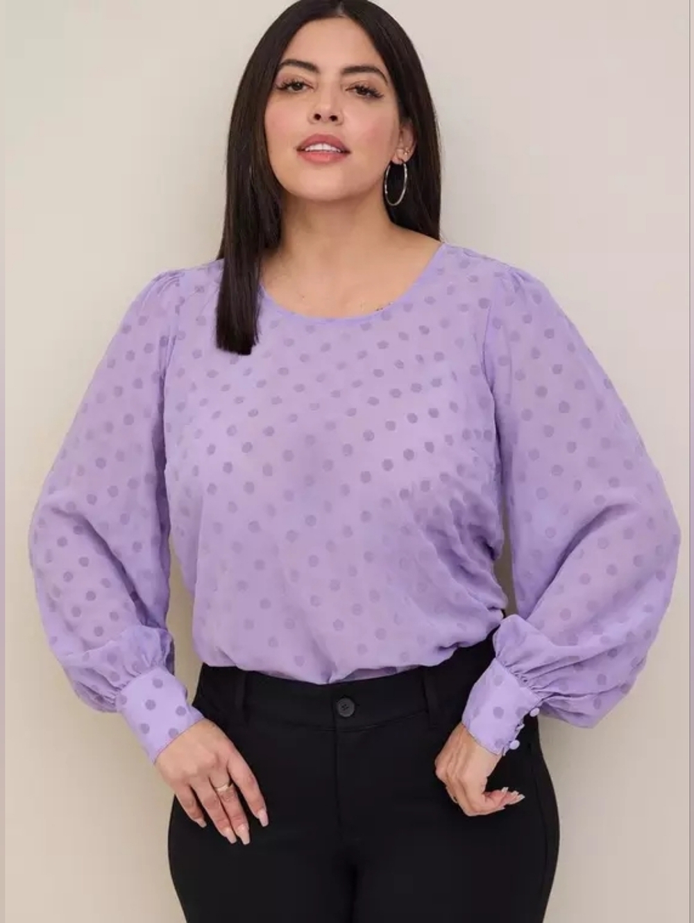 Torrid Lavender Chiffon Clip Dot Puff Sleeve Top Plus Size 1x 1
